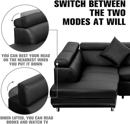 Sectional Sleeper Sofa Faux Leather Corner Couch with Pull Out Bed Modern 2 Piece AMU95R - with | Sold by Uncle Wiener's Wholesale