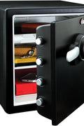 SentrySafe Fireproof and Waterproof Steel Home Safe with Keypad, Floor Safe with Interior Lighting and Shelves, 1.23 Cubic Feet, 17.8 x 16.3 x 19.3 Inches, SFW123FUL - with black | Sold by Uncle Wiener's Wholesale