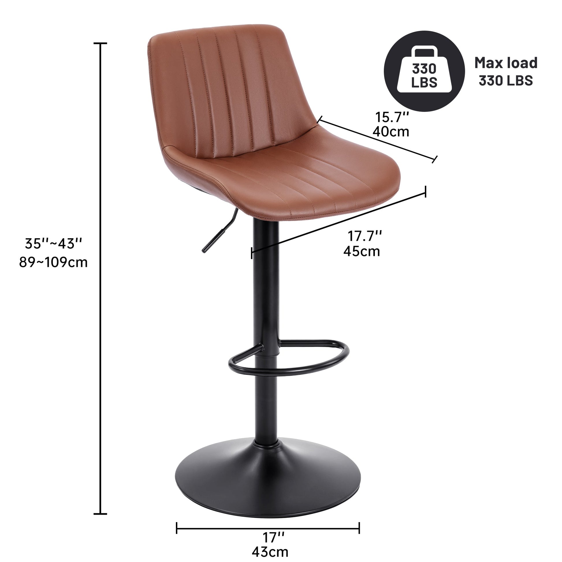 Set of (2) Adjustable Swivel Bar Stools 35"–43" PU Leather Counter Chairs Black Brown - with Brown | Sold by Uncle Wiener's Wholesale