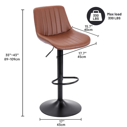 Set of (2) Adjustable Swivel Bar Stools 35"–43" PU Leather Counter Chairs Black Brown - with Brown | Sold by Uncle Wiener's Wholesale