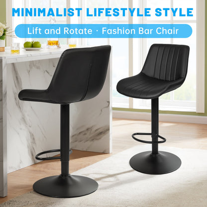 Set of (2) Adjustable Swivel Bar Stools 35"–43" PU Leather Counter Chairs Black Brown - with Black | Sold by Uncle Wiener's Wholesale