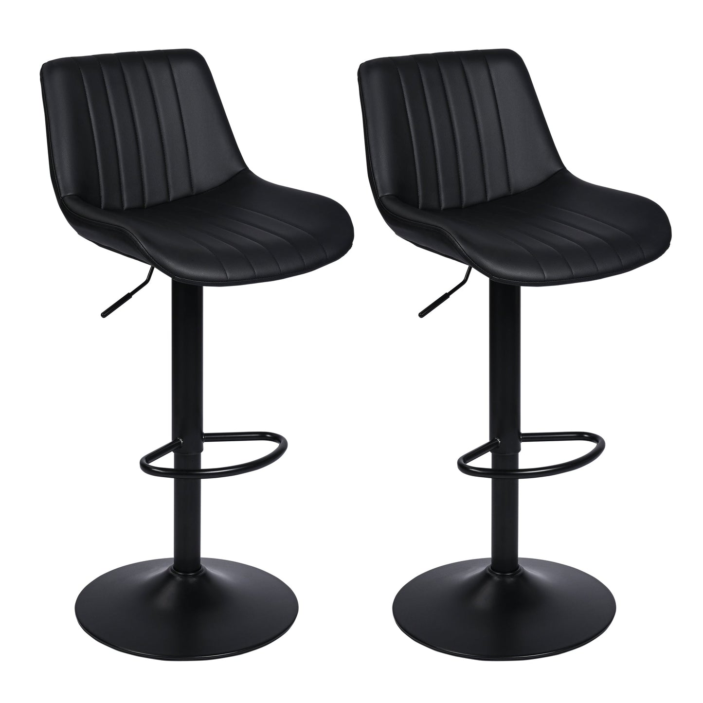 Set of (2) Adjustable Swivel Bar Stools 35"–43" PU Leather Counter Chairs Black Brown - with Black | Sold by Uncle Wiener's Wholesale
