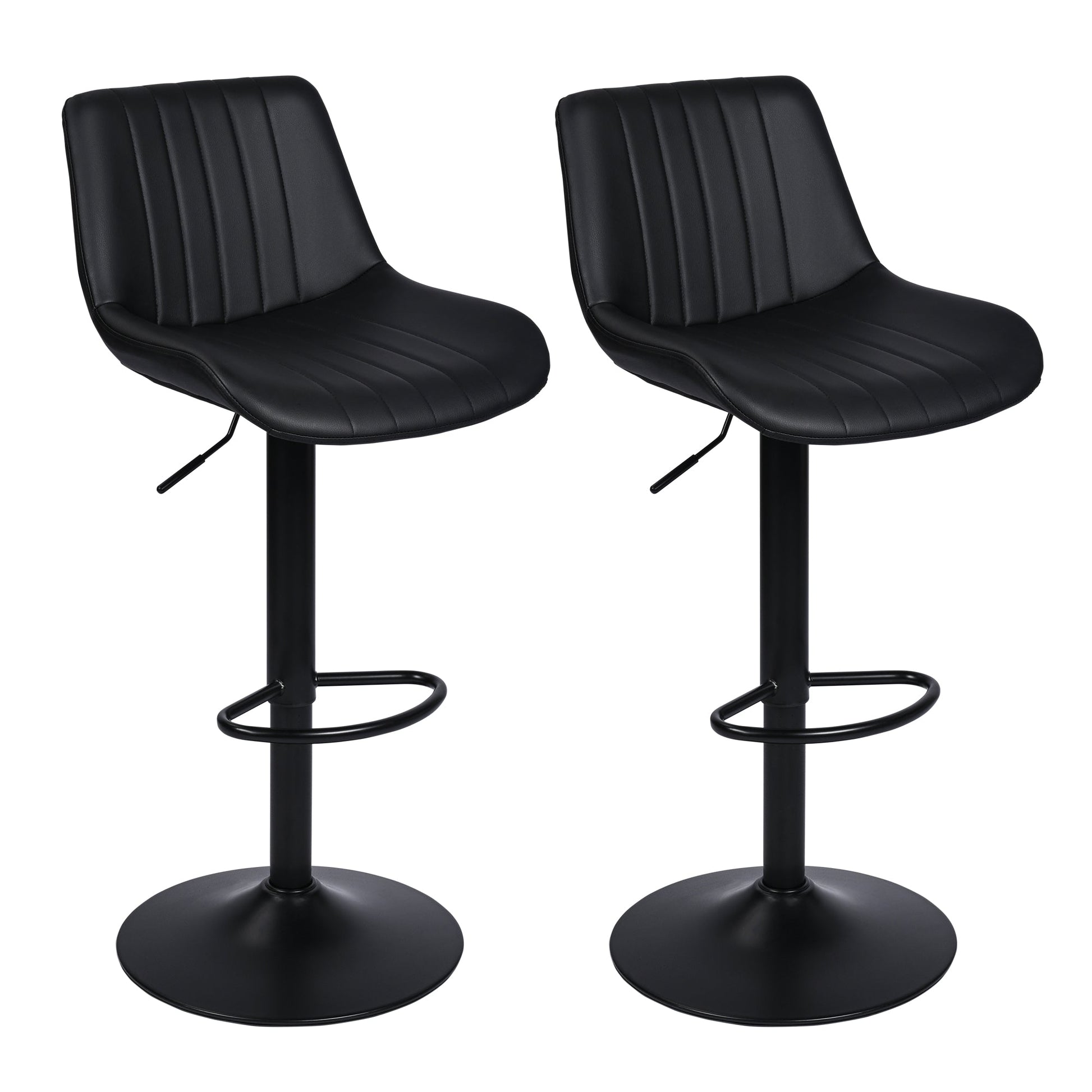 Set of (2) Adjustable Swivel Bar Stools 35"–43" PU Leather Counter Chairs Black Brown - with Black | Sold by Uncle Wiener's Wholesale