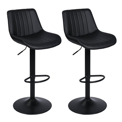 Set of (2) Adjustable Swivel Bar Stools 35"–43" PU Leather Counter Chairs Black Brown - with Black | Sold by Uncle Wiener's Wholesale