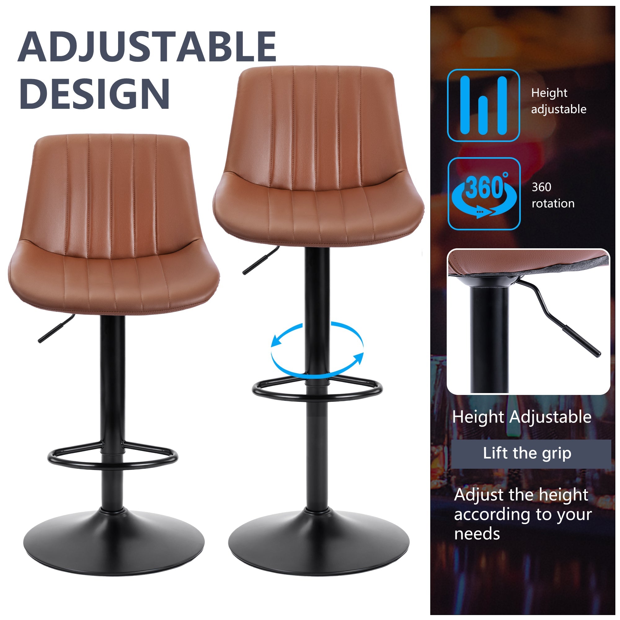 Set of (2) Adjustable Swivel Bar Stools 35