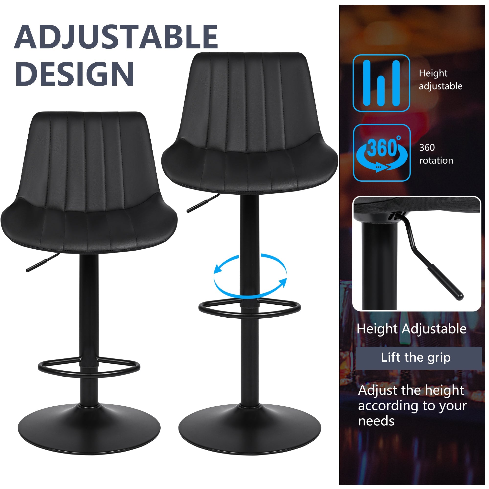 Set of (2) Adjustable Swivel Bar Stools 35
