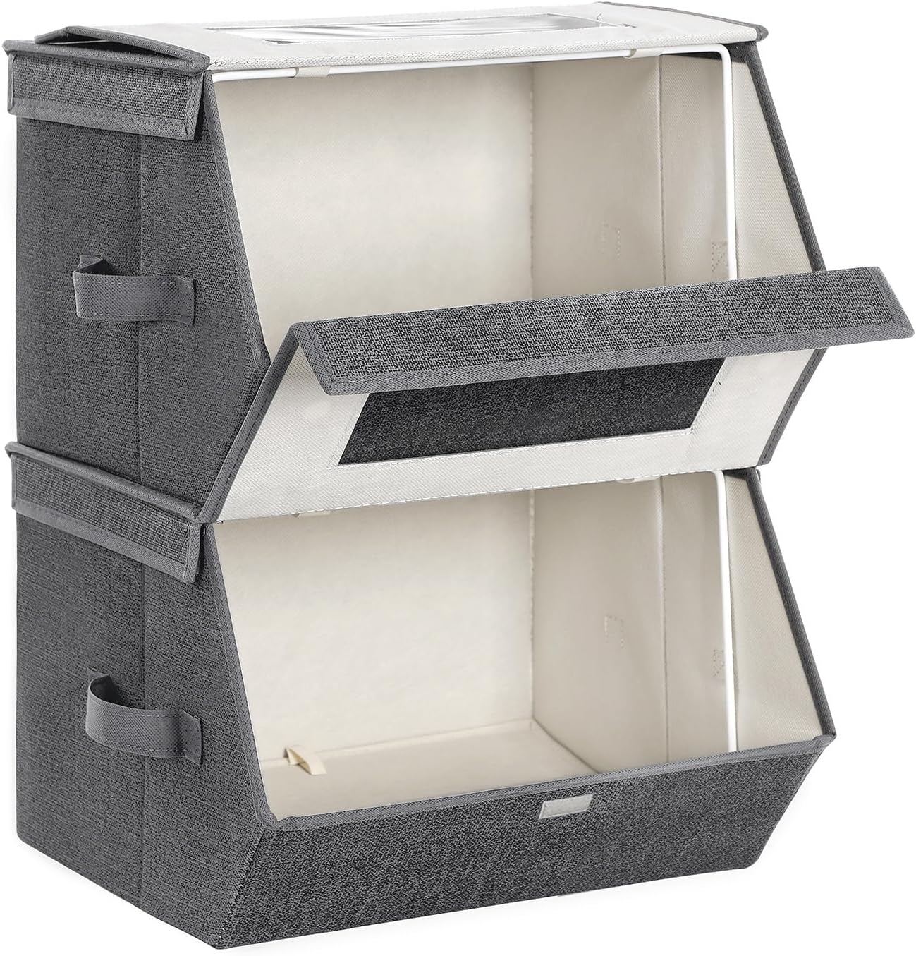 Set of 2 Stackable Fabric Storage Bins with Clear Window, Magnetic Lid and Side Handles, Closet Organizer Boxes Slate Gray and Summer Sand RPLB02G - with | Sold by Uncle Wiener's Wholesale