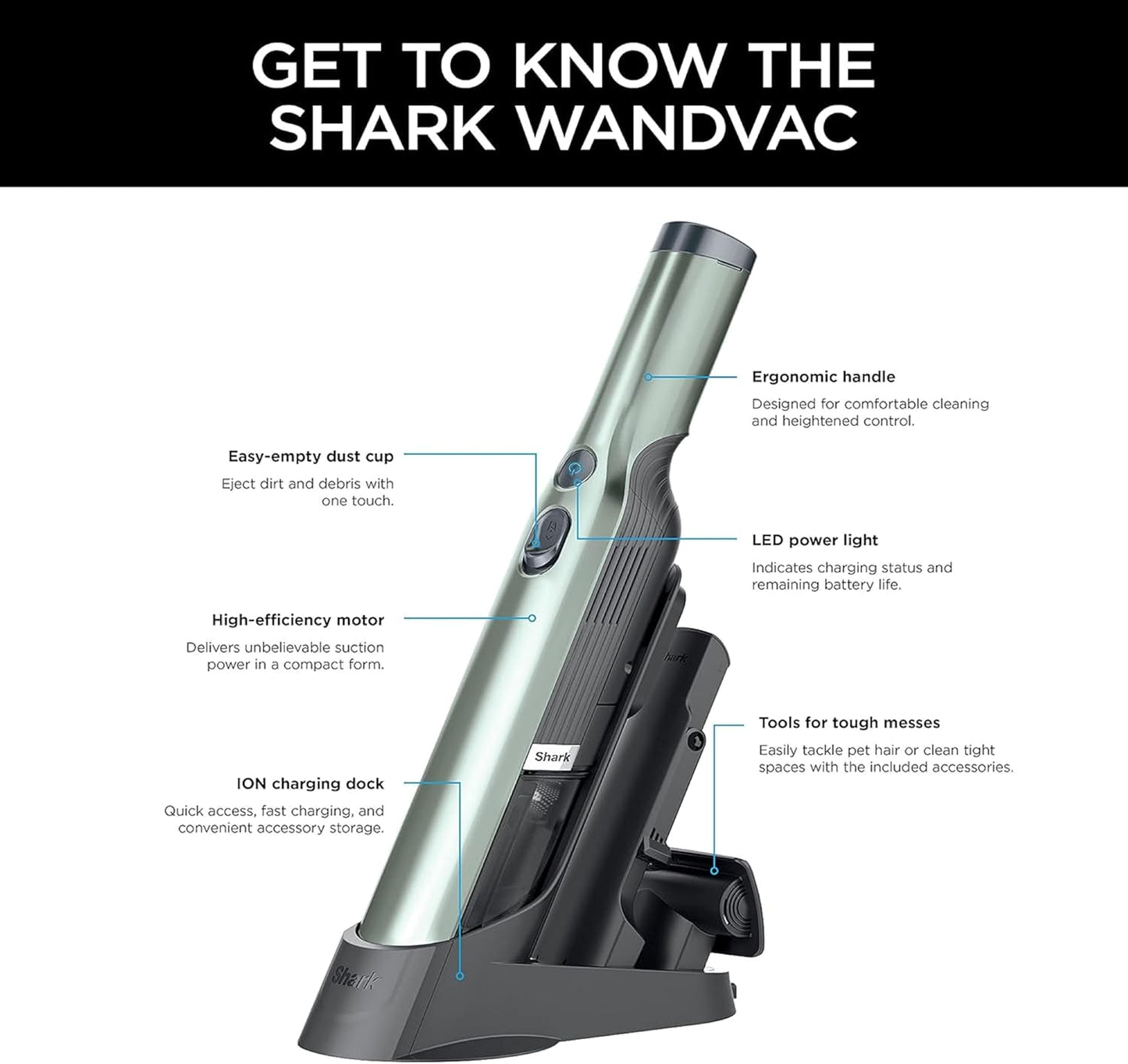 Shark WANDVAC Handheld Vacuum, Lightweight at 1.4 Pounds with Powerful Suction, Charging Dock, Single Touch Empty and Detachable Dust Cup, WV200C (Canadian Version) - with | Sold by Uncle Wiener's Wholesale
