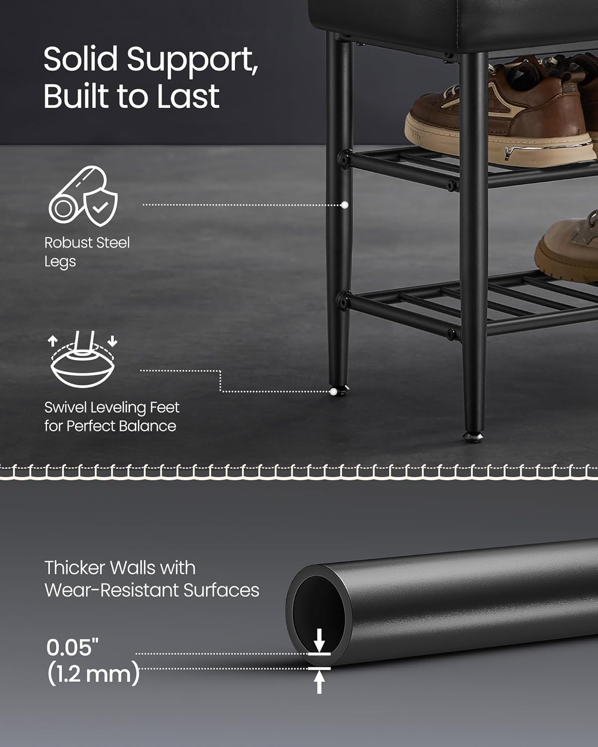 Shoe Rack Bench with Cushioned Seat, 3 Tier Shoe Storage Bench for Entryway, Mid Century Modern Entryway Bench with Synthetic Leather Seat Ink Black LSB054BH01 - with | Sold by Uncle Wiener's Wholesale