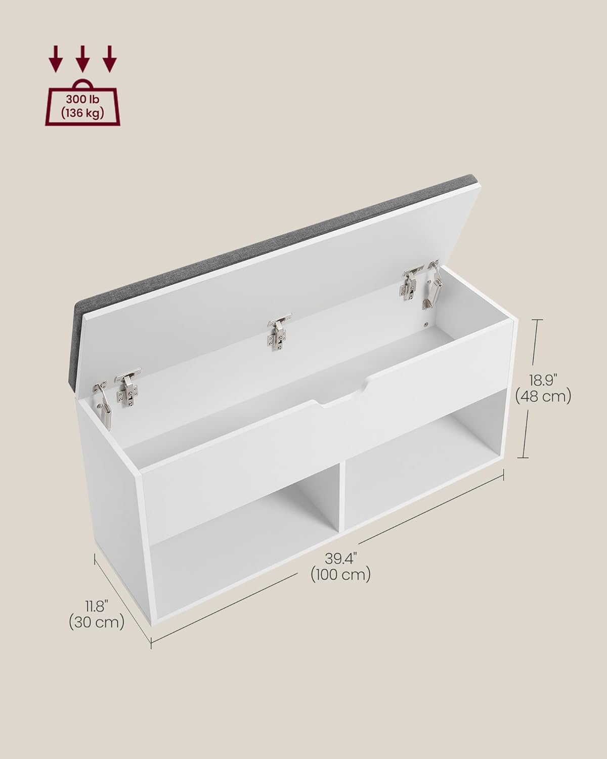 Shoe Storage Bench with Cushion Seat, Entryway Shoe Rack Organizer with Hidden Storage Compartment and Open Shelves White and Gray LHS021W01 - with | Sold by Uncle Wiener's Wholesale