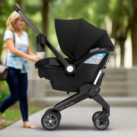 Shyft DualRide infant car seat stroller combo in Beaufort Black with SensorSafe and LockStrong installation