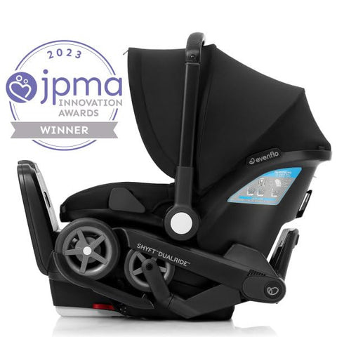 Shyft DualRide infant car seat stroller combo in Beaufort Black with SensorSafe and LockStrong installation