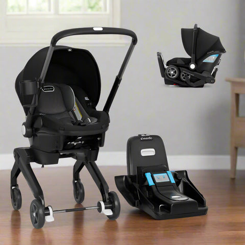 Shyft DualRide infant car seat stroller combo in Beaufort Black with SensorSafe and LockStrong installation