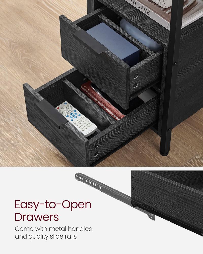 Side End Table with Charging Station, Slim Nightstand with 2 Drawers and Storage Shelves for Living Room and Bedroom Charcoal Gray and Ink Black LET321B22 - with | Sold by Uncle Wiener's Wholesale