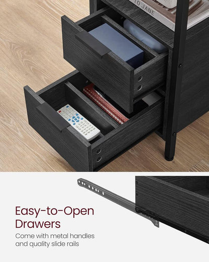 Side End Table with Charging Station, Slim Nightstand with 2 Drawers and Storage Shelves for Living Room and Bedroom Charcoal Gray and Ink Black LET321B22 - with | Sold by Uncle Wiener's Wholesale