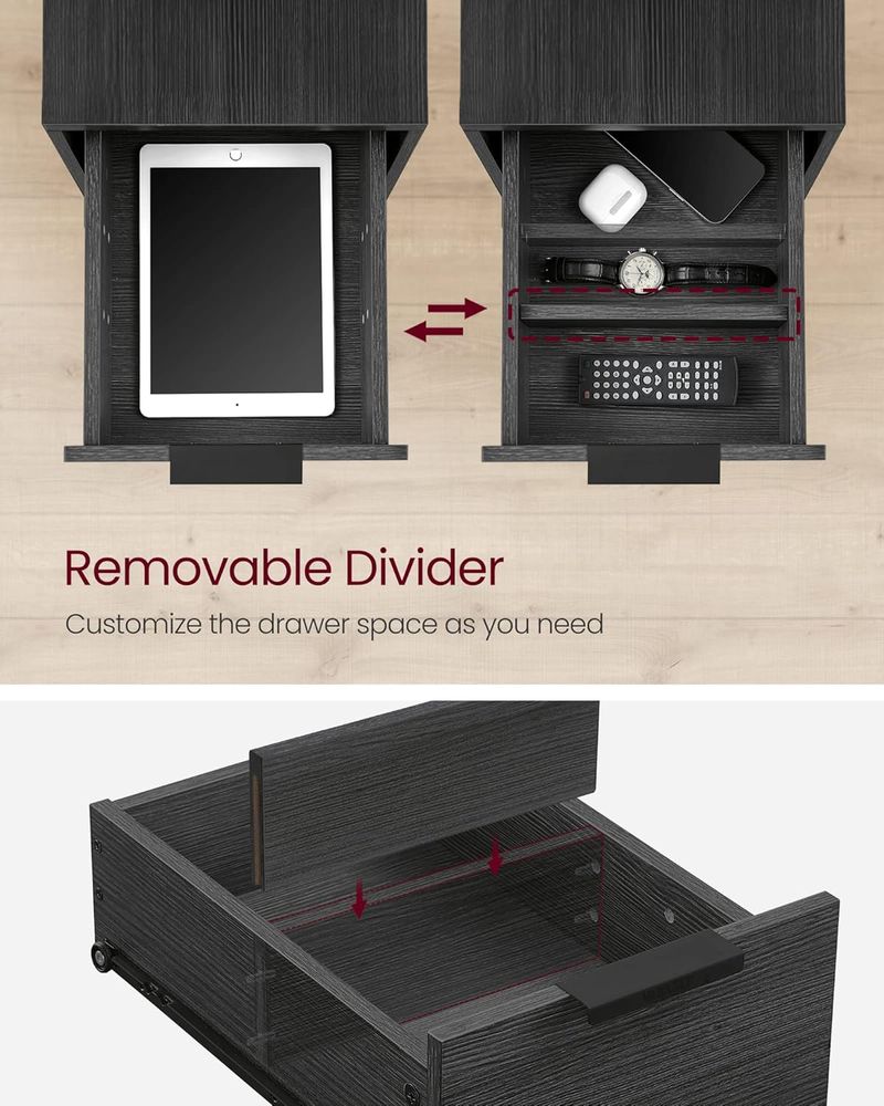 Side End Table with Charging Station, Slim Nightstand with 2 Drawers and Storage Shelves for Living Room and Bedroom Charcoal Gray and Ink Black LET321B22 - with | Sold by Uncle Wiener's Wholesale