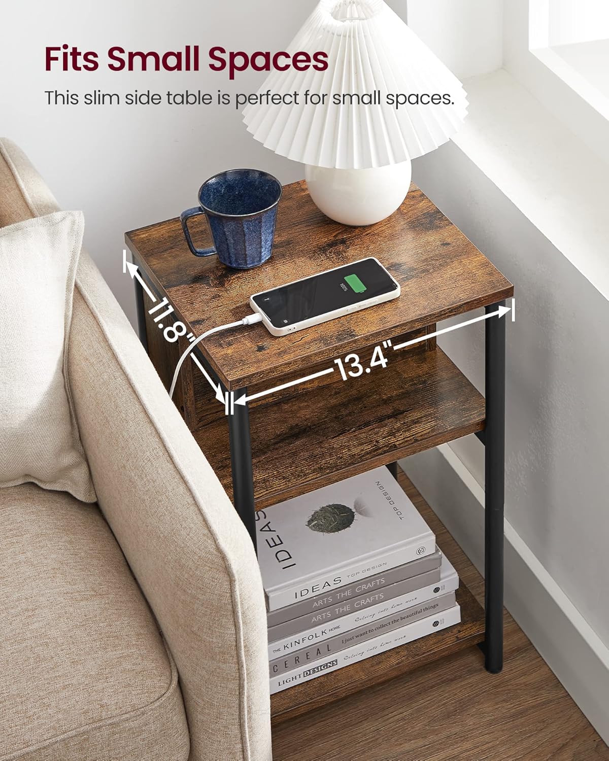 Side Table with Charging Station, 3 Tier End Table with USB Ports, Power Outlets and Storage Shelves for Living Room and Bedroom LET373B01 - with | Sold by Uncle Wiener's Wholesale