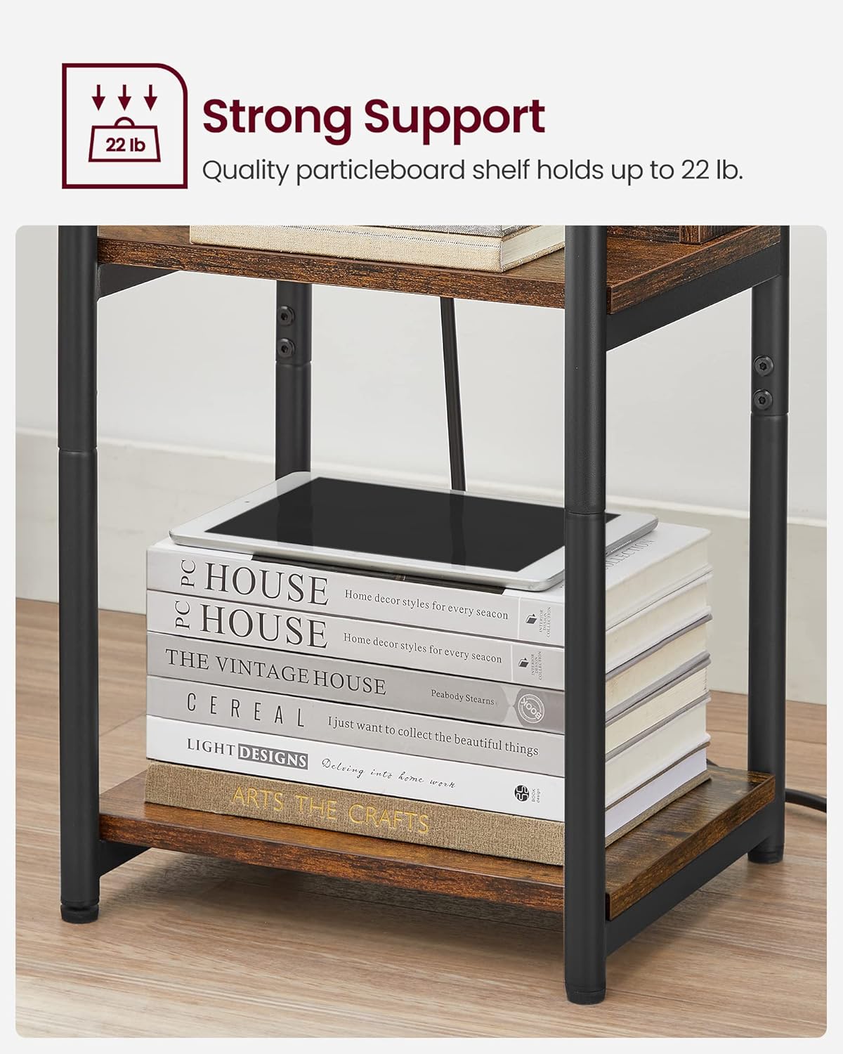 Side Table with Charging Station, 3 Tier End Table with USB Ports, Power Outlets and Storage Shelves for Living Room and Bedroom LET373B01 - with | Sold by Uncle Wiener's Wholesale