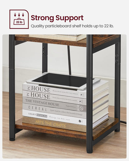 Side Table with Charging Station, 3 Tier End Table with USB Ports, Power Outlets and Storage Shelves for Living Room and Bedroom LET373B01 - with | Sold by Uncle Wiener's Wholesale