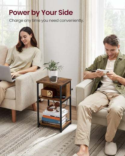 Side Table with Charging Station, 3 Tier End Table with USB Ports, Power Outlets and Storage Shelves for Living Room and Bedroom LET373B01 - with | Sold by Uncle Wiener's Wholesale