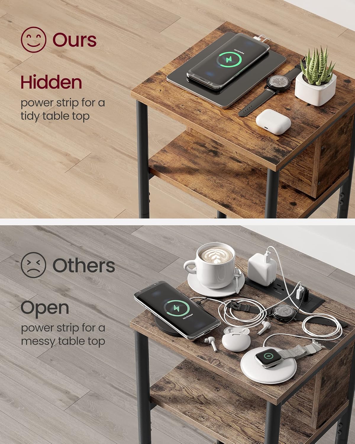 Side Table with Charging Station, 3 Tier End Table with USB Ports, Power Outlets and Storage Shelves for Living Room and Bedroom LET373B01 - with | Sold by Uncle Wiener's Wholesale