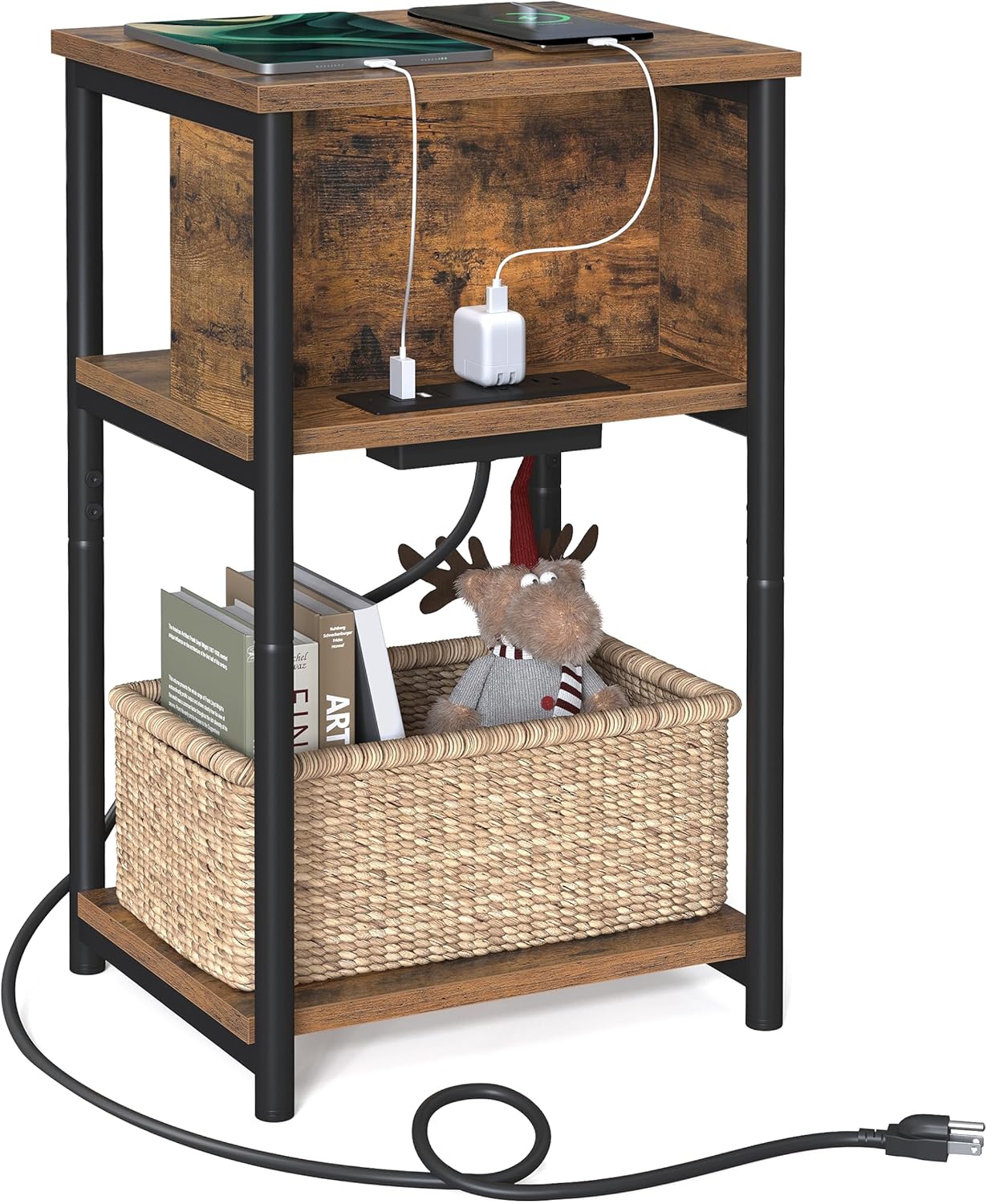 Side Table with Charging Station, 3 Tier End Table with USB Ports, Power Outlets and Storage Shelves for Living Room and Bedroom LET373B01 - with | Sold by Uncle Wiener's Wholesale