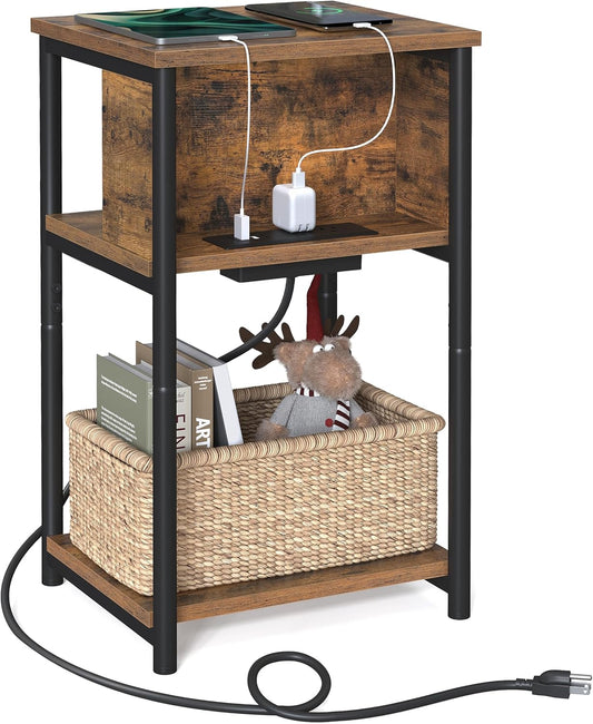Side Table with Charging Station, 3 Tier End Table with USB Ports, Power Outlets and Storage Shelves for Living Room and Bedroom LET373B01 - with | Sold by Uncle Wiener's Wholesale