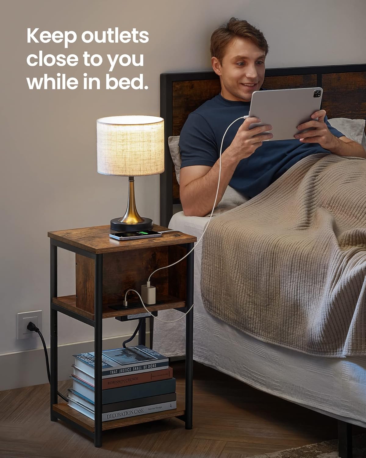 Side Table with Charging Station, 3 Tier End Table with USB Ports, Power Outlets and Storage Shelves for Living Room and Bedroom LET373B01 - with | Sold by Uncle Wiener's Wholesale