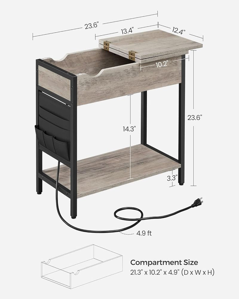 Side Table with USB Ports and Power Outlets, Flip Top End Table with Charging Station and Storage LET310B0 - with Heather Greige and Ink Black | Sold by Uncle Wiener's Wholesale