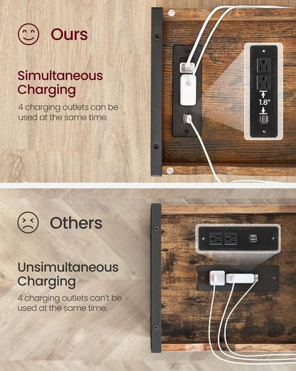 Side Table with USB Ports and Power Outlets, Flip Top End Table with Charging Station and Storage LET310B0 - with Heather Greige and Ink Black | Sold by Uncle Wiener's Wholesale