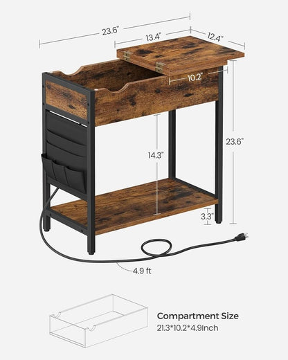 Side Table with USB Ports and Power Outlets, Flip Top End Table with Charging Station and Storage LET310B0 - with Heather Greige and Ink Black | Sold by Uncle Wiener's Wholesale