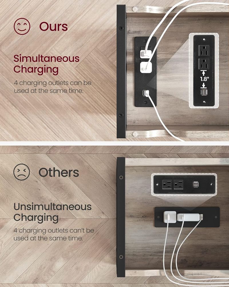Side Table with USB Ports and Power Outlets, Flip Top End Table with Charging Station and Storage LET310B0 - with Heather Greige and Ink Black | Sold by Uncle Wiener's Wholesale