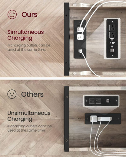 Side Table with USB Ports and Power Outlets, Flip Top End Table with Charging Station and Storage LET310B0 - with Heather Greige and Ink Black | Sold by Uncle Wiener's Wholesale