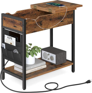 Side Table with USB Ports and Power Outlets, Flip Top End Table with Charging Station and Storage LET310B0