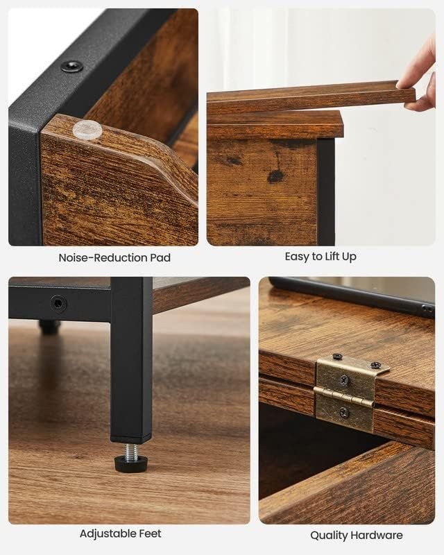 Side Table with USB Ports and Power Outlets, Flip Top End Table with Charging Station and Storage LET310B0 - with Heather Greige and Ink Black | Sold by Uncle Wiener's Wholesale