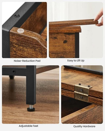 Side Table with USB Ports and Power Outlets, Flip Top End Table with Charging Station and Storage LET310B0 - with Heather Greige and Ink Black | Sold by Uncle Wiener's Wholesale