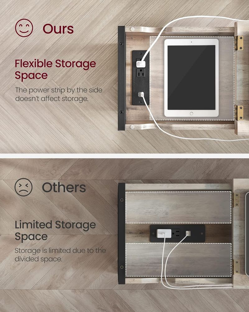 Side Table with USB Ports and Power Outlets, Flip Top End Table with Charging Station and Storage LET310B0 - with Heather Greige and Ink Black | Sold by Uncle Wiener's Wholesale