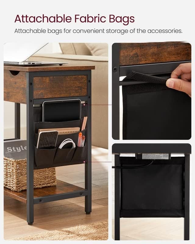 Side Table with USB Ports and Power Outlets, Flip Top End Table with Charging Station and Storage LET310B0 - with Heather Greige and Ink Black | Sold by Uncle Wiener's Wholesale