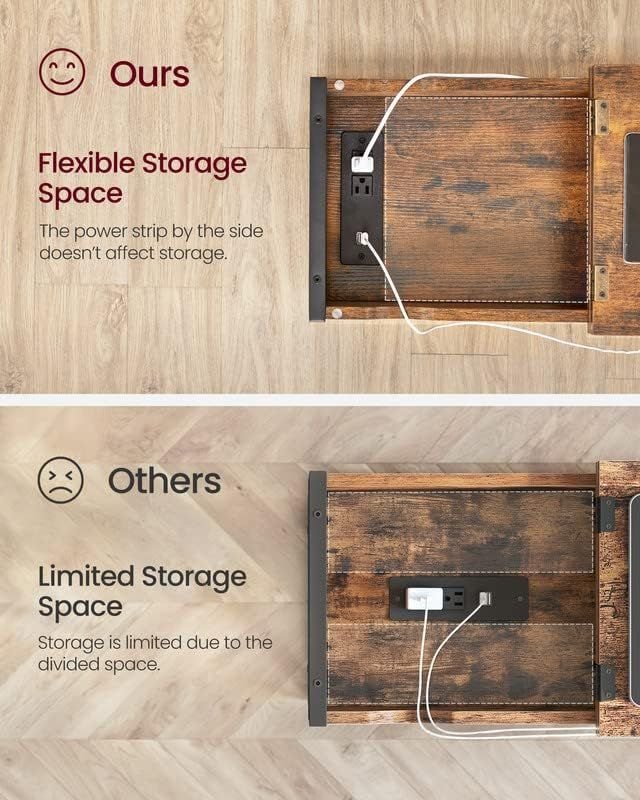 Side Table with USB Ports and Power Outlets, Flip Top End Table with Charging Station and Storage LET310B0 - with Heather Greige and Ink Black | Sold by Uncle Wiener's Wholesale
