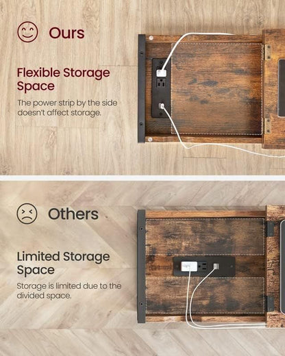 Side Table with USB Ports and Power Outlets, Flip Top End Table with Charging Station and Storage LET310B0 - with Heather Greige and Ink Black | Sold by Uncle Wiener's Wholesale