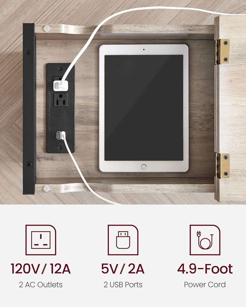 Side Table with USB Ports and Power Outlets, Flip Top End Table with Charging Station and Storage LET310B0 - with Heather Greige and Ink Black | Sold by Uncle Wiener's Wholesale