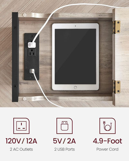 Side Table with USB Ports and Power Outlets, Flip Top End Table with Charging Station and Storage LET310B0 - with Heather Greige and Ink Black | Sold by Uncle Wiener's Wholesale