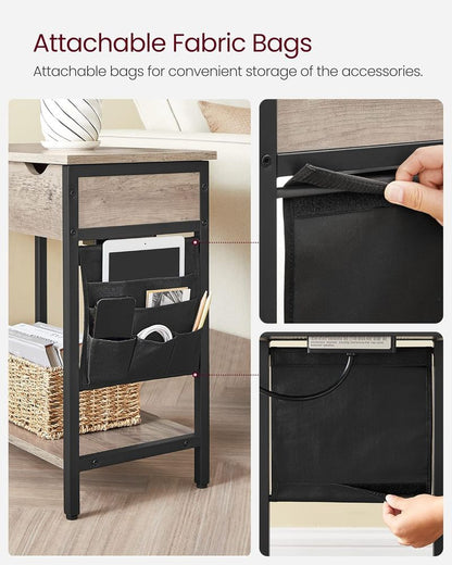 Side Table with USB Ports and Power Outlets, Flip Top End Table with Charging Station and Storage LET310B0 - with Heather Greige and Ink Black | Sold by Uncle Wiener's Wholesale