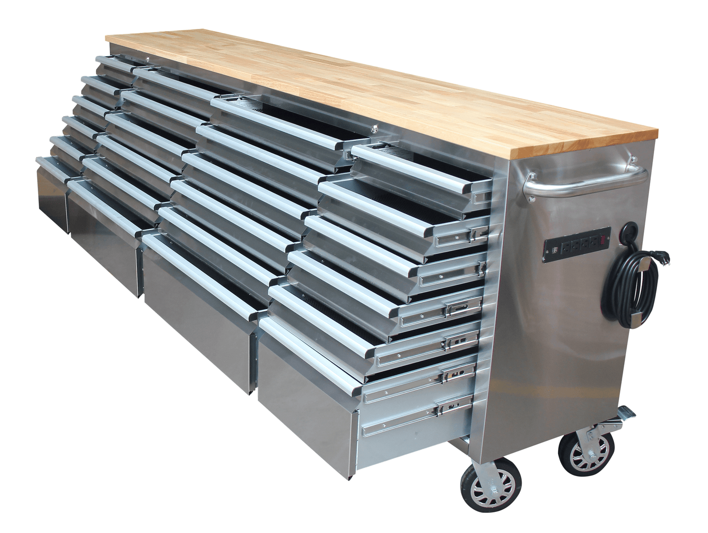 Siebel 8 FT Stainless Steel 24 - Drawer Tool Bench with Power & USB – Model P9624S - with | Sold by Uncle Wiener's Wholesale