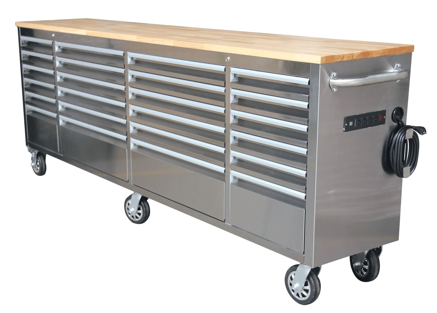 Siebel 8 FT Stainless Steel 24 - Drawer Tool Bench with Power & USB – Model P9624S - with | Sold by Uncle Wiener's Wholesale