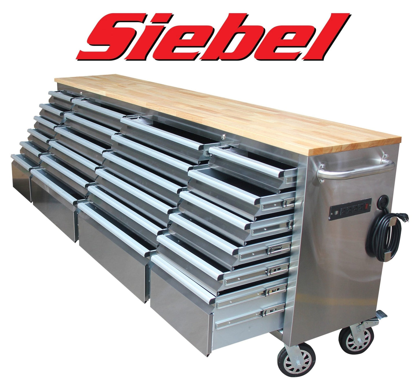 Siebel 8 FT Stainless Steel 24 - Drawer Tool Bench with Power & USB – Model P9624S - with | Sold by Uncle Wiener's Wholesale