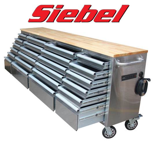 Siebel 8 FT Stainless Steel 24 - Drawer Tool Bench with Power & USB – Model P9624S - with | Sold by Uncle Wiener's Wholesale