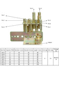 Technical diagram showing specifications of hydraulic fittings for shop press