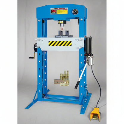 200-ton SIEBEL shop press showing control pedal and frame structure