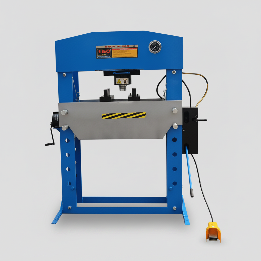 Installed SIEBEL hydraulic shop press in industrial workshop setting